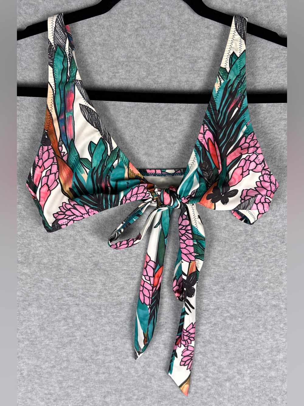 MINKPINK Bikini Top Small Floral Tie Front Tropical Boho Plunge Swim